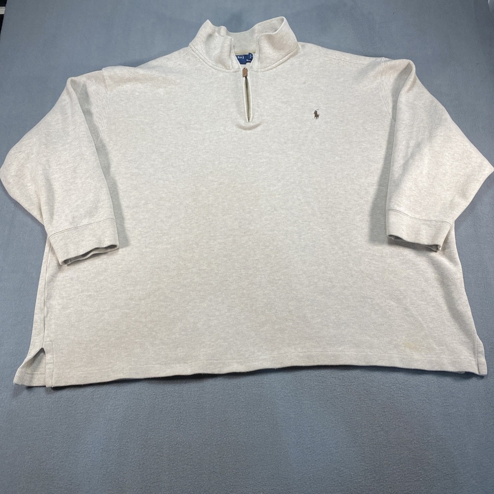 Polo Ralph Lauren Men's 4XB Big Sweater Beige 1/4 Zip Mock Neck Cotton Pony